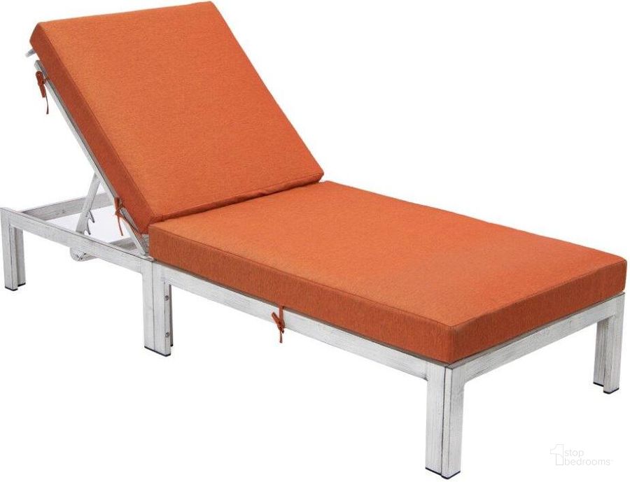 The appearance of LeisureMod Chelsea Modern Outdoor Weathered Grey Chaise Lounge Chair With Cushions In Orange designed by LeisureMod in the modern / contemporary interior design. This orange piece of furniture  was selected by 1StopBedrooms from Chelsea Collection to add a touch of cosiness and style into your home. Sku: CLWGR-77OR. Material: Aluminum. Product Type: Outdoor Chaise Lounge. Image1