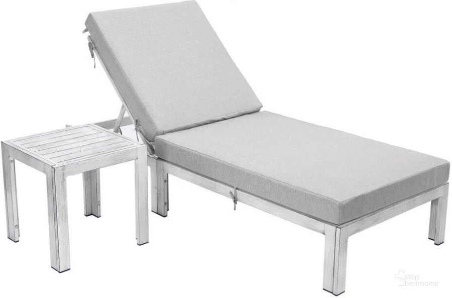 The appearance of LeisureMod Chelsea Modern Outdoor Weathered Grey Chaise Lounge Chair With Side Table and Cushions In Light Grey designed by LeisureMod in the modern / contemporary interior design. This light grey piece of furniture  was selected by 1StopBedrooms from Chelsea Collection to add a touch of cosiness and style into your home. Sku: CLTWGR-77LGR. Material: Aluminum. Product Type: Outdoor Chaise Lounge. Image1