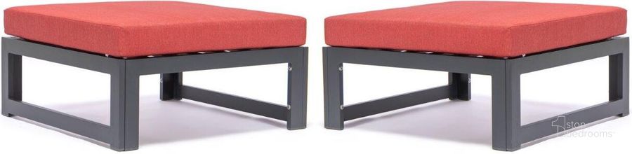 The appearance of LeisureMod Chelsea Outdoor Patio Red Aluminum Ottomans With Cushions Set Of 2 designed by LeisureMod in the modern / contemporary interior design. This red piece of furniture  was selected by 1StopBedrooms from Chelsea Collection to add a touch of cosiness and style into your home. Sku: CSO30R2. Material: Aluminum. Product Type: Ottoman. Image1