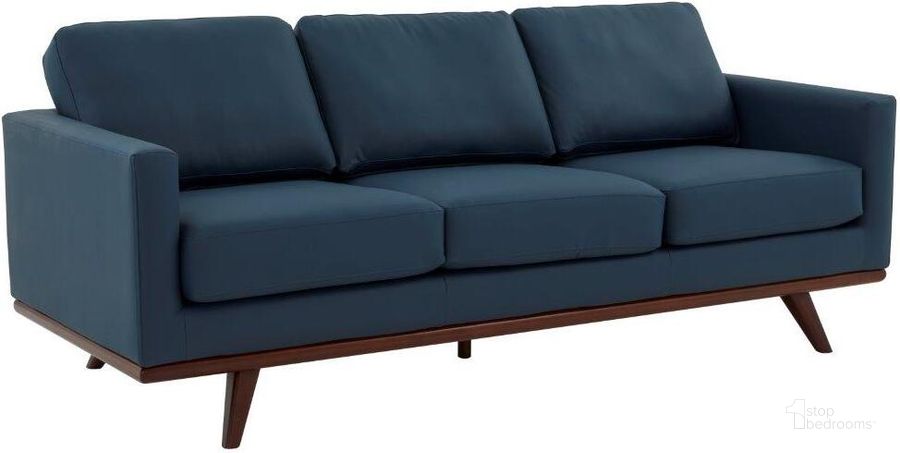 The appearance of Leisuremod Chester Modern Leather Sofa With Birch Wood Base In Navy Blue designed by LeisureMod in the modern / contemporary interior design. This navy blue piece of furniture  was selected by 1StopBedrooms from Chester Collection to add a touch of cosiness and style into your home. Sku: CS83NBU-L. Material: Faux Leather. Product Type: Leather Sofa. Image1