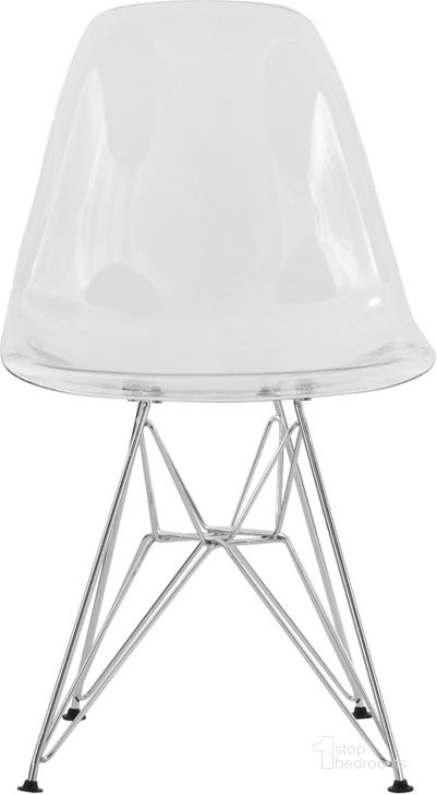 The appearance of LeisureMod Cresco Clear Transparent Molded Eiffel Side Chair designed by LeisureMod in the modern / contemporary interior design. This clear piece of furniture  was selected by 1StopBedrooms from Cresco Collection to add a touch of cosiness and style into your home. Sku: CR19CL. Product Type: Side Chair. Material: Plastic. Image1