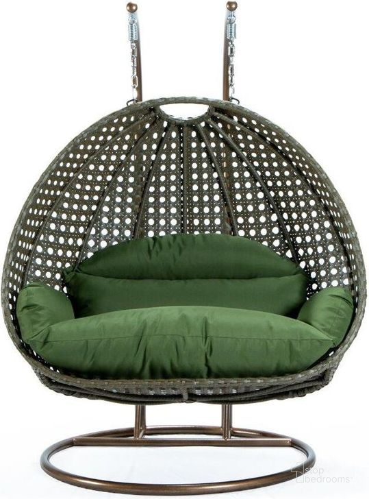 The appearance of LeisureMod Dark Green Wicker Hanging 2 person Egg Swing Chair ESCBG-57DG designed by LeisureMod in the modern / contemporary interior design. This dark green piece of furniture  was selected by 1StopBedrooms from  to add a touch of cosiness and style into your home. Sku: ESCBG-57DG. Product Type: Outdoor Chair. Material: Wicker. Image1