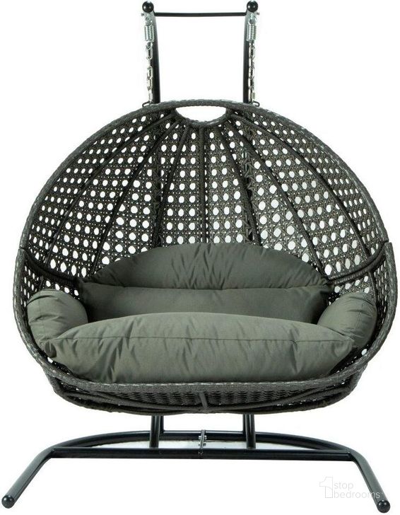 The appearance of LeisureMod Dark Grey Wicker Hanging Double Egg Swing Chair designed by LeisureMod in the modern / contemporary interior design. This dark grey piece of furniture  was selected by 1StopBedrooms from  to add a touch of cosiness and style into your home. Sku: EKDCH-57DGR. Product Type: Outdoor Chair. Material: Wicker. Image1
