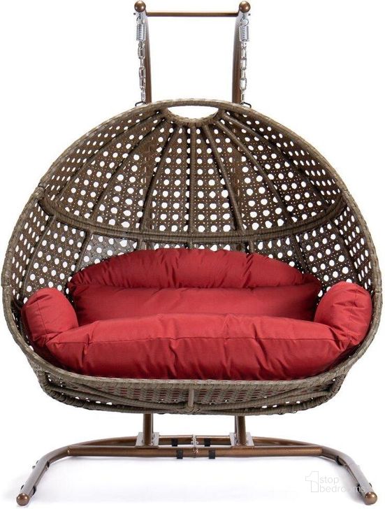 The appearance of LeisureMod Dark Red Wicker Hanging Double Egg Swing Chair EKDBG-57DR designed by LeisureMod in the modern / contemporary interior design. This red piece of furniture  was selected by 1StopBedrooms from  to add a touch of cosiness and style into your home. Sku: EKDBG-57DR. Product Type: Outdoor Chair. Material: Wicker. Image1