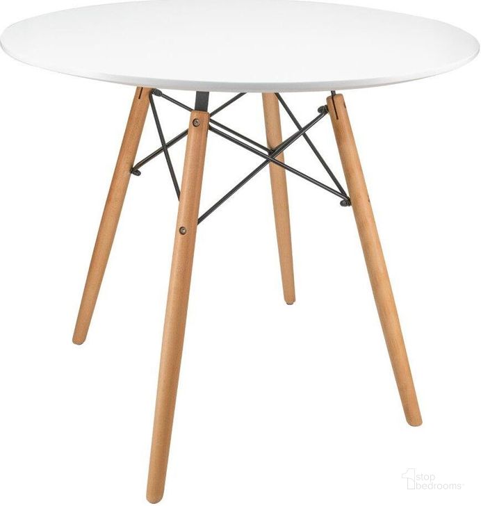 The appearance of LeisureMod Dover Round Bistro Wood Top Dining Table With Natural Wood Eiffel Base In Black designed by LeisureMod in the modern / contemporary interior design. This white piece of furniture  was selected by 1StopBedrooms from Cedar Collection to add a touch of cosiness and style into your home. Sku: EP31WR. Table Base Style: Trestle. Table Top Shape: Round. Material: Wood. Product Type: Dining Table. Size: 32". Image1