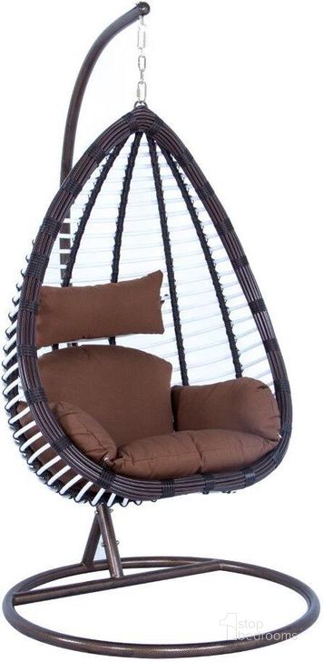 The appearance of LeisureMod Egg Brown Wicker Hanging Swing Chair designed by LeisureMod in the modern / contemporary interior design. This brown piece of furniture  was selected by 1StopBedrooms from Egg Collection to add a touch of cosiness and style into your home. Sku: ESC38BR. Product Type: Chair. Material: Iron. Image1