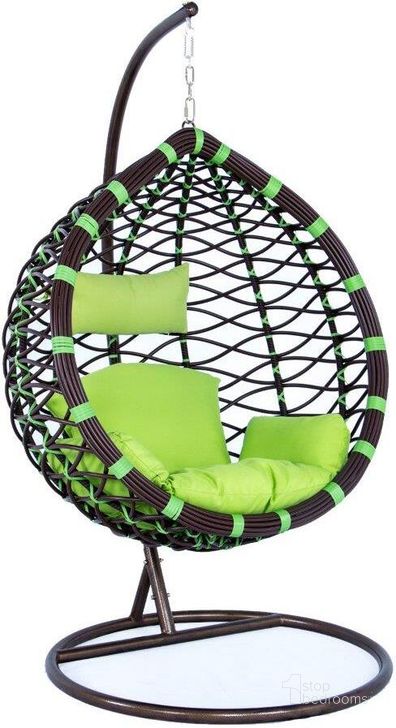 The appearance of LeisureMod Egg Green Wicker Hanging Swing Chair designed by LeisureMod in the modern / contemporary interior design. This green piece of furniture  was selected by 1StopBedrooms from Egg Collection to add a touch of cosiness and style into your home. Sku: ESC42G. Product Type: Chair. Material: Iron. Image1