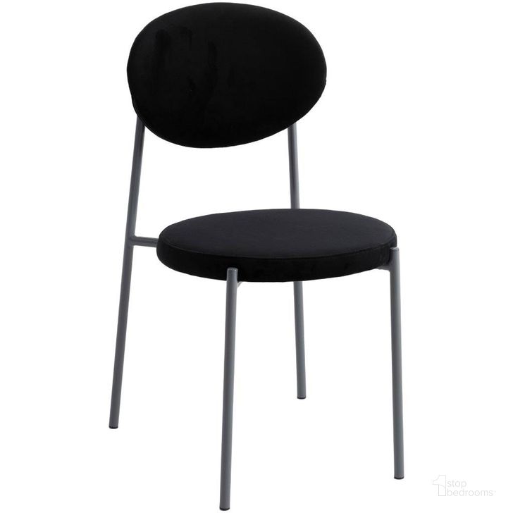 The appearance of Leisuremod Euston Modern Velvet Dining Chair With Grey Steel Frame In Black designed by LeisureMod in the modern / contemporary interior design. This black piece of furniture  was selected by 1StopBedrooms from Euston Collection to add a touch of cosiness and style into your home. Sku: RC17BL. Material: Steel. Product Type: Dining Chair. Image1