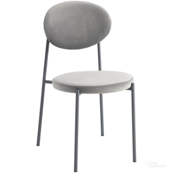 The appearance of Leisuremod Euston Modern Velvet Dining Chair With Grey Steel Frame In Grey designed by LeisureMod in the modern / contemporary interior design. This grey piece of furniture  was selected by 1StopBedrooms from Euston Collection to add a touch of cosiness and style into your home. Sku: RC17GR. Material: Steel. Product Type: Dining Chair. Image1