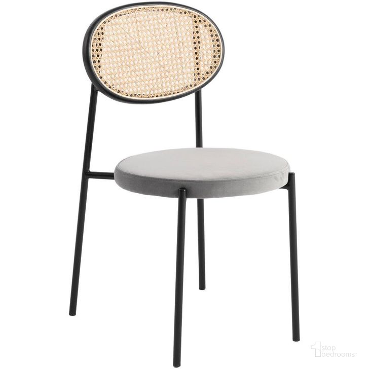 The appearance of Leisuremod Euston Modern Wicker Dining Chair With Velvet Round Seat In Grey designed by LeisureMod in the modern / contemporary interior design. This grey piece of furniture  was selected by 1StopBedrooms from Euston Collection to add a touch of cosiness and style into your home. Sku: EC17GR. Material: Steel. Product Type: Dining Chair. Image1