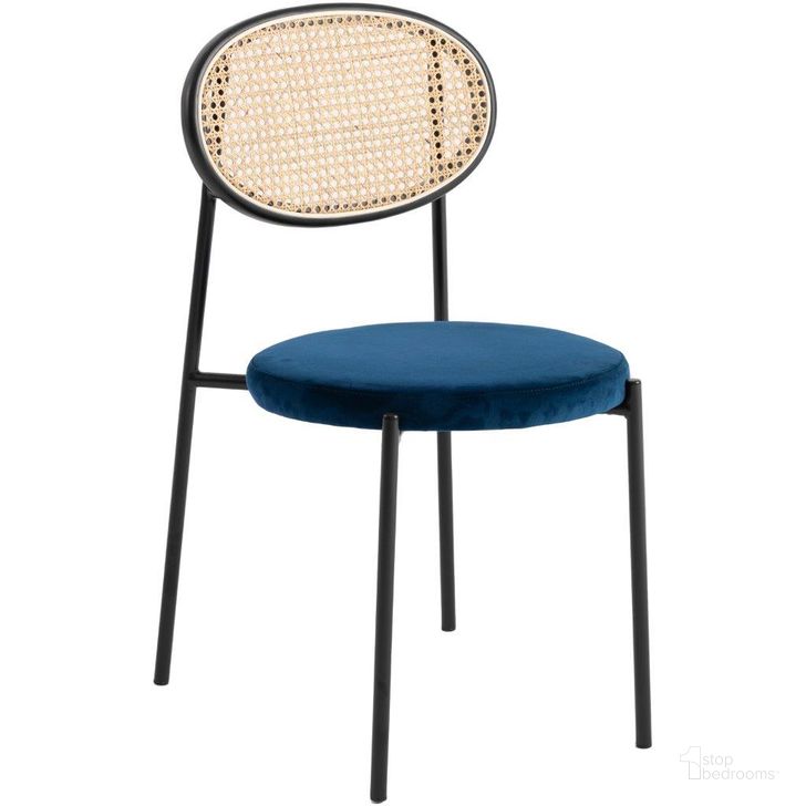 The appearance of Leisuremod Euston Modern Wicker Dining Chair With Velvet Round Seat In Navy Blue designed by LeisureMod in the modern / contemporary interior design. This navy blue piece of furniture  was selected by 1StopBedrooms from Euston Collection to add a touch of cosiness and style into your home. Sku: EC17NBU. Material: Steel. Product Type: Dining Chair. Image1