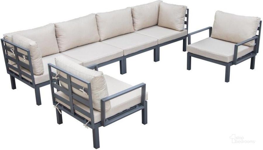 The appearance of Leisuremod Hamilton 6-Piece Aluminum Patio Conversation Set With Cushions In Beige designed by LeisureMod in the modern / contemporary interior design. This beige piece of furniture  was selected by 1StopBedrooms from Hamilton Collection to add a touch of cosiness and style into your home. Sku: HSBL-6BG. Material: Aluminum. Product Type: Outdoor Conversation Set. Image1
