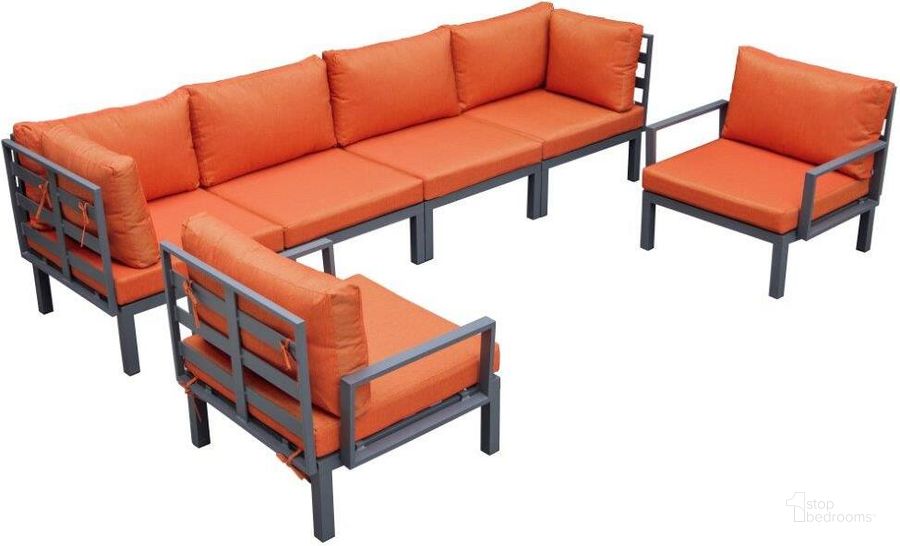 The appearance of Leisuremod Hamilton 6-Piece Aluminum Patio Conversation Set With Cushions In Orange designed by LeisureMod in the modern / contemporary interior design. This orange piece of furniture  was selected by 1StopBedrooms from Hamilton Collection to add a touch of cosiness and style into your home. Sku: HSBL-6OR. Material: Aluminum. Product Type: Outdoor Conversation Set. Image1