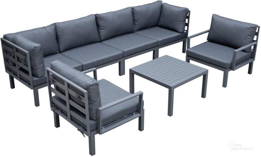 The appearance of Leisuremod Hamilton 7-Piece Aluminum Patio Conversation Set With Coffee Table And Cushions In Black designed by LeisureMod in the modern / contemporary interior design. This black piece of furniture  was selected by 1StopBedrooms from Hamilton Collection to add a touch of cosiness and style into your home. Sku: HSTBL-7BL. Material: Aluminum. Product Type: Outdoor Conversation Set. Image1
