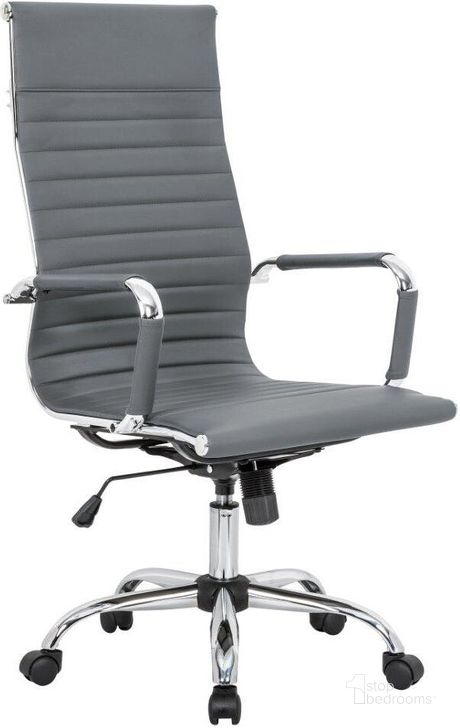 The appearance of LeisureMod Harris Grey Leatherette High Back Office Chair designed by LeisureMod in the modern / contemporary interior design. This grey piece of furniture  was selected by 1StopBedrooms from Harris Collection to add a touch of cosiness and style into your home. Sku: HOT19GRL. Material: Leather. Product Type: Office Chair. Image1