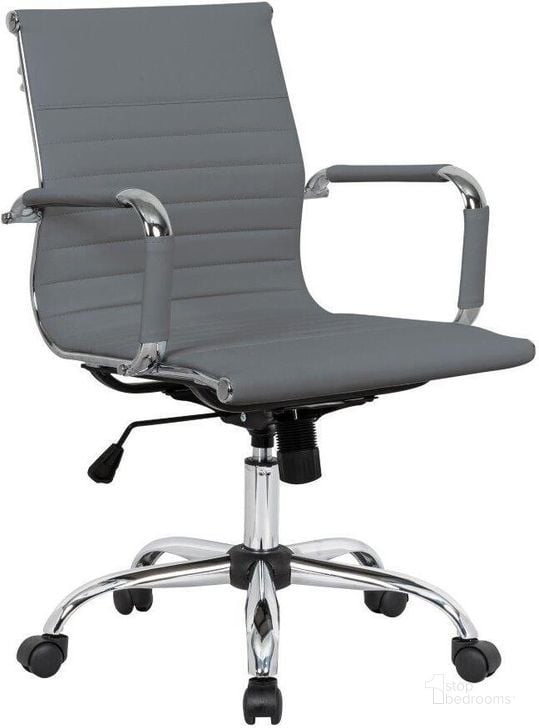 The appearance of LeisureMod Harris Grey Leatherette Office Chair designed by LeisureMod in the modern / contemporary interior design. This grey piece of furniture  was selected by 1StopBedrooms from Harris Collection to add a touch of cosiness and style into your home. Sku: HO19GRL. Material: Leather. Product Type: Office Chair. Image1