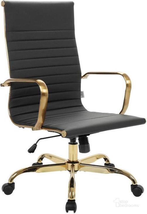 The appearance of Leisuremod Harris High-Back Faux Leather Office Chair With Gold Frame designed by LeisureMod in the modern / contemporary interior design. This black piece of furniture  was selected by 1StopBedrooms from Harris Collection to add a touch of cosiness and style into your home. Sku: HOTG19BLL. Material: Faux Leather. Product Type: Office Chair. Image1