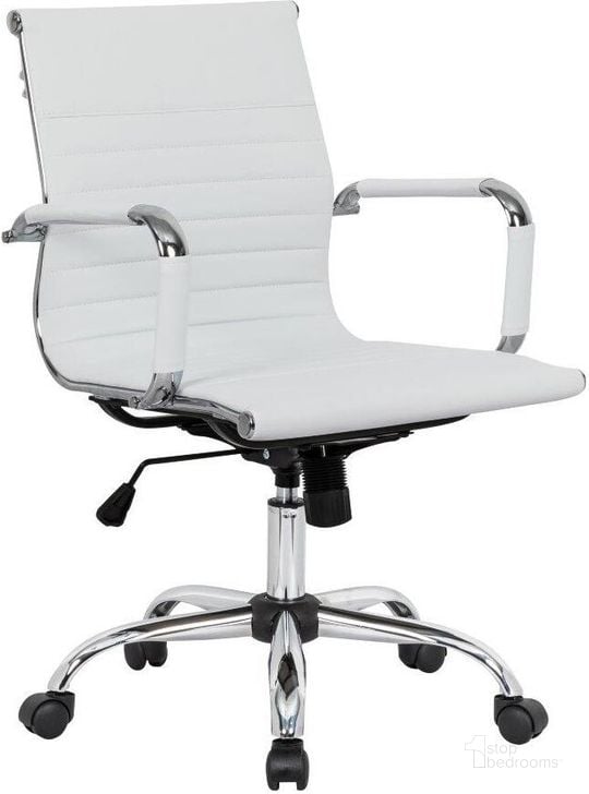 The appearance of LeisureMod Harris White Leatherette Office Chair designed by LeisureMod in the modern / contemporary interior design. This white piece of furniture  was selected by 1StopBedrooms from Harris Collection to add a touch of cosiness and style into your home. Sku: HO19WL. Material: Leather. Product Type: Office Chair. Image1