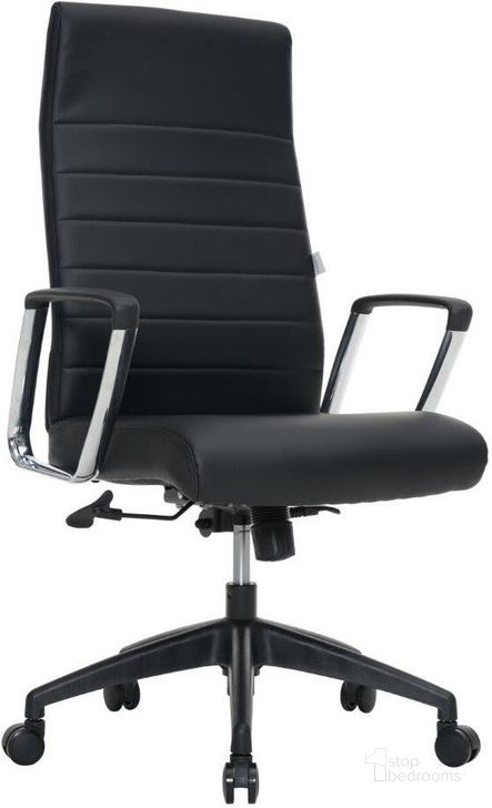 The appearance of Leisuremod Hilton Modern High Back Leather Office Chair In Black designed by LeisureMod in the modern / contemporary interior design. This black piece of furniture  was selected by 1StopBedrooms from Hilton Collection to add a touch of cosiness and style into your home. Sku: HO20BLL. Material: Leather. Product Type: Office Chair. Image1