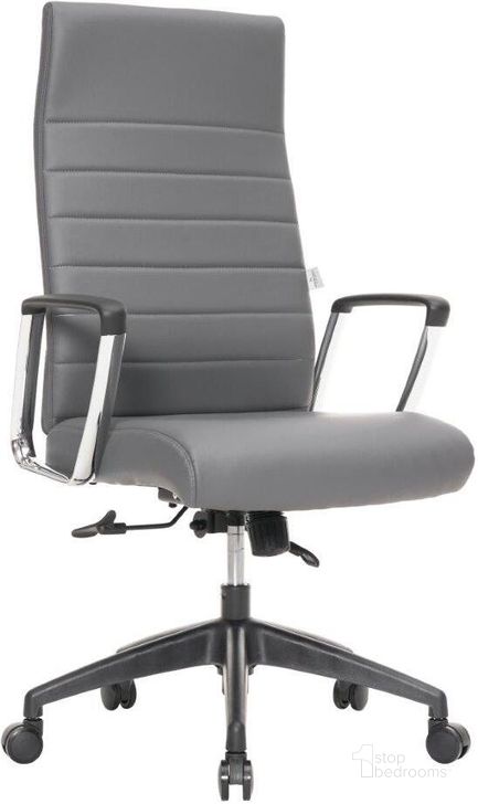 The appearance of Leisuremod Hilton Modern High Back Leather Office Chair In Grey designed by LeisureMod in the modern / contemporary interior design. This grey piece of furniture  was selected by 1StopBedrooms from Hilton Collection to add a touch of cosiness and style into your home. Sku: HO20GRL. Material: Leather. Product Type: Office Chair. Image1