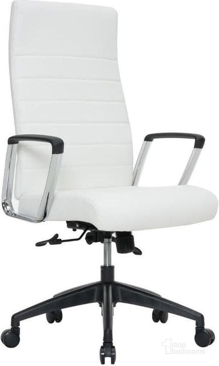 The appearance of Leisuremod Hilton Modern High Back Leather Office Chair In White designed by LeisureMod in the modern / contemporary interior design. This white piece of furniture  was selected by 1StopBedrooms from Hilton Collection to add a touch of cosiness and style into your home. Sku: HO20WL. Material: Leather. Product Type: Office Chair. Image1