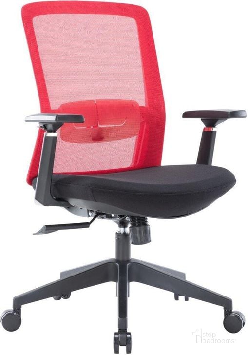The appearance of LeisureMod Ingram Modern Office Task Chair with adjustable armrests In Red designed by LeisureMod in the modern / contemporary interior design. This red piece of furniture  was selected by 1StopBedrooms from Ingram Collection to add a touch of cosiness and style into your home. Sku: IO20R. Product Type: Office Chair. Material: Plastic. Image1