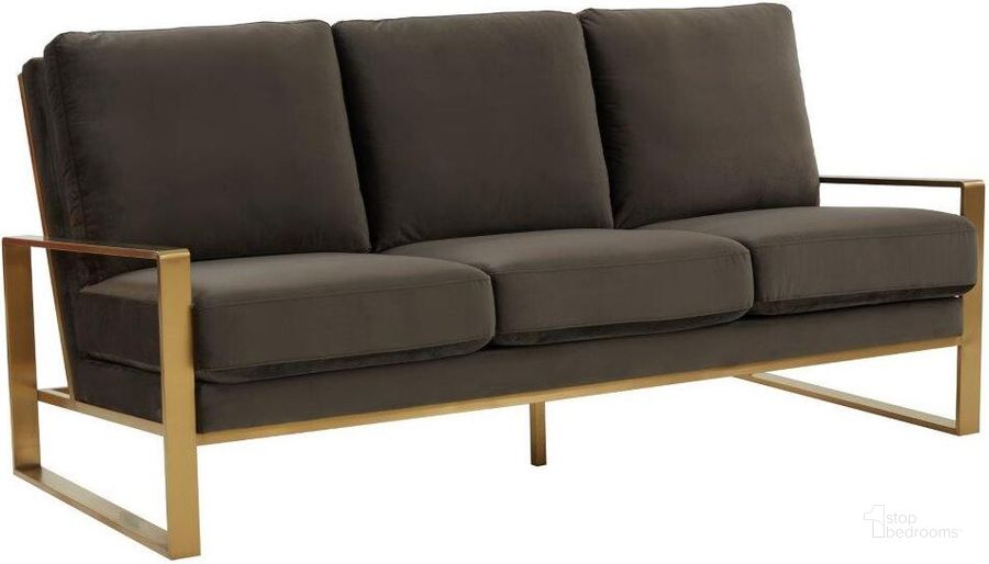 The appearance of Leisuremod Jefferson Contemporary Modern Design Velvet Sofa With Gold Frame In Dark Grey designed by LeisureMod in the modern / contemporary interior design. This dark grey piece of furniture  was selected by 1StopBedrooms from Jefferson Collection to add a touch of cosiness and style into your home. Sku: JAG77DGR. Product Type: Sofa. Material: Stainless Steel. Image1