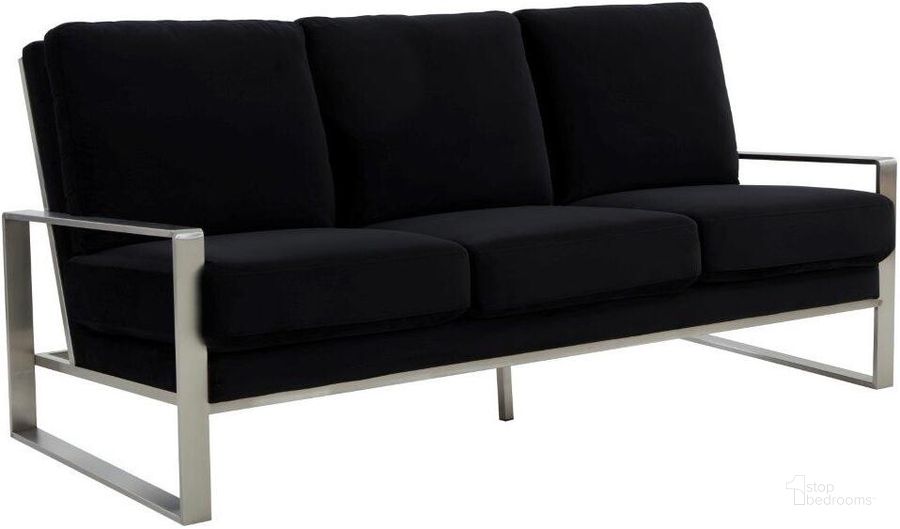 The appearance of Leisuremod Jefferson Contemporary Modern Design Velvet Sofa With Silver Frame In Black designed by LeisureMod in the modern / contemporary interior design. This black piece of furniture  was selected by 1StopBedrooms from Jefferson Collection to add a touch of cosiness and style into your home. Sku: JAS77BL. Product Type: Sofa. Material: Stainless Steel. Image1