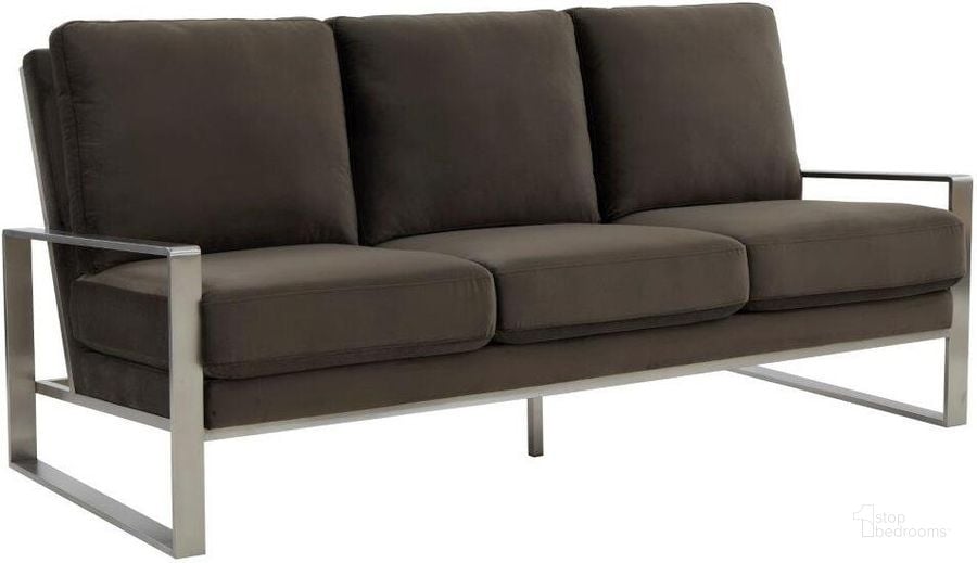 The appearance of Leisuremod Jefferson Contemporary Modern Design Velvet Sofa With Silver Frame In Dark Grey designed by LeisureMod in the modern / contemporary interior design. This dark grey piece of furniture  was selected by 1StopBedrooms from Jefferson Collection to add a touch of cosiness and style into your home. Sku: JAS77DGR. Product Type: Sofa. Material: Stainless Steel. Image1