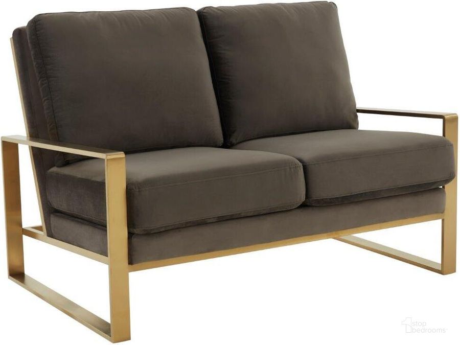 The appearance of Leisuremod Jefferson Contemporary Modern Velvet Loveseat With Gold Frame In Dark Grey designed by LeisureMod in the modern / contemporary interior design. This dark grey piece of furniture  was selected by 1StopBedrooms from Jefferson Collection to add a touch of cosiness and style into your home. Sku: JAG53DGR. Product Type: Loveseat. Material: Stainless Steel. Image1