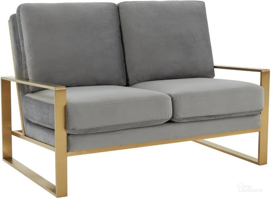 The appearance of Leisuremod Jefferson Contemporary Modern Velvet Loveseat With Gold Frame In Light Grey designed by LeisureMod in the modern / contemporary interior design. This light grey piece of furniture  was selected by 1StopBedrooms from Jefferson Collection to add a touch of cosiness and style into your home. Sku: JAG53LGR. Product Type: Loveseat. Material: Stainless Steel. Image1