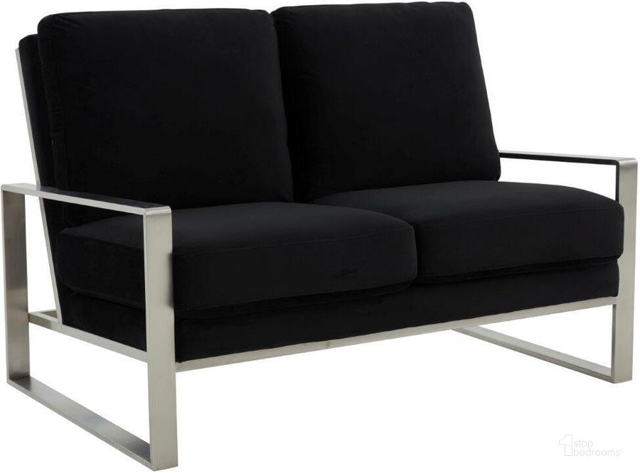 The appearance of Leisuremod Jefferson Contemporary Modern Velvet Loveseat With Silver Frame In Black designed by LeisureMod in the modern / contemporary interior design. This black piece of furniture  was selected by 1StopBedrooms from Jefferson Collection to add a touch of cosiness and style into your home. Sku: JAS53BL. Product Type: Loveseat. Material: Stainless Steel. Image1