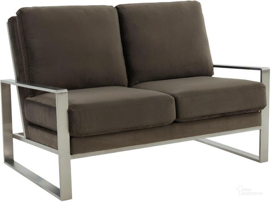 The appearance of Leisuremod Jefferson Contemporary Modern Velvet Loveseat With Silver Frame In Dark Grey designed by LeisureMod in the modern / contemporary interior design. This dark grey piece of furniture  was selected by 1StopBedrooms from Jefferson Collection to add a touch of cosiness and style into your home. Sku: JAS53DGR. Product Type: Loveseat. Material: Stainless Steel. Image1