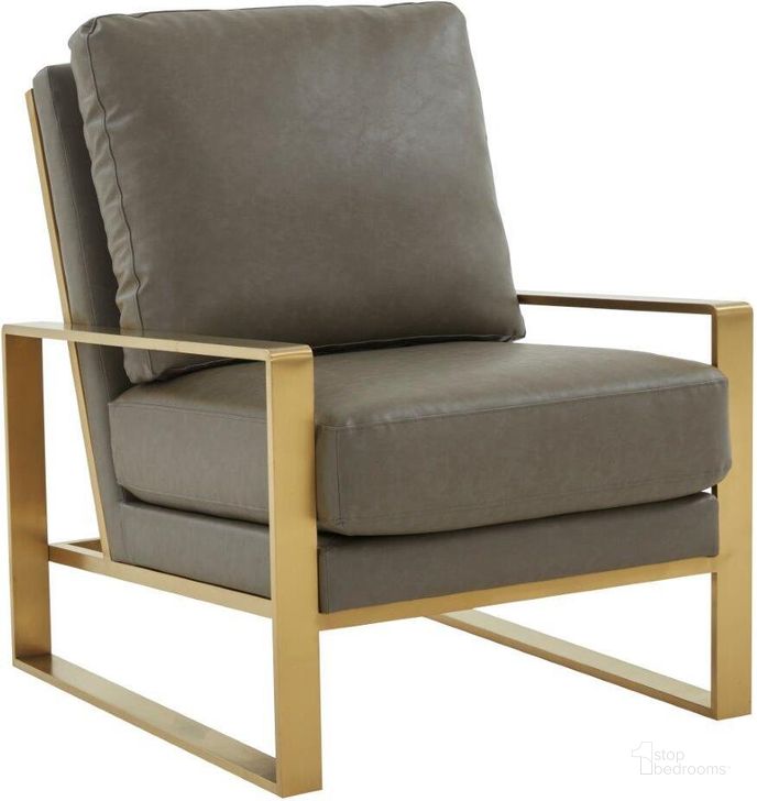 The appearance of Leisuremod Jefferson Leather Modern Design Accent Armchair With Elegant Gold Frame In Grey designed by LeisureMod in the modern / contemporary interior design. This grey piece of furniture  was selected by 1StopBedrooms from Jefferson Collection to add a touch of cosiness and style into your home. Sku: JAG29GR-L. Material: Faux Leather. Product Type: Accent Chair. Image1