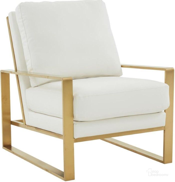The appearance of Leisuremod Jefferson Leather Modern Design Accent Armchair With Elegant Gold Frame In White designed by LeisureMod in the modern / contemporary interior design. This white piece of furniture  was selected by 1StopBedrooms from Jefferson Collection to add a touch of cosiness and style into your home. Sku: JAG29W-L. Material: Faux Leather. Product Type: Accent Chair. Image1