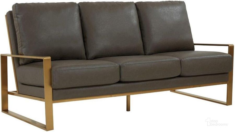 The appearance of Leisuremod Jefferson Modern Design Leather Sofa With Gold Frame In Grey designed by LeisureMod in the modern / contemporary interior design. This grey piece of furniture  was selected by 1StopBedrooms from Jefferson Collection to add a touch of cosiness and style into your home. Sku: JAG77GR-L. Material: Faux Leather. Product Type: Leather Sofa. Image1