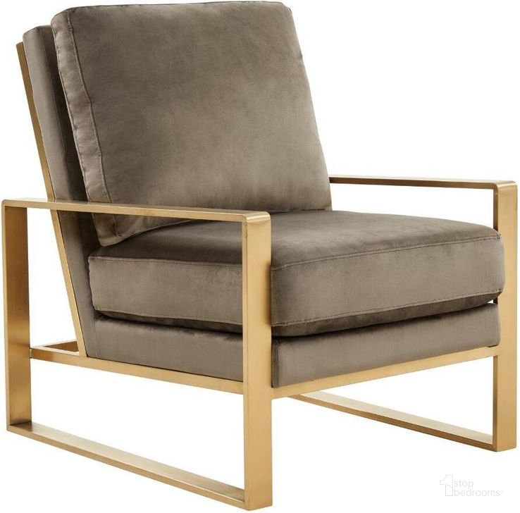 The appearance of Leisuremod Jefferson Velvet Design Accent Arm Chair With Gold Frame JA29DGR designed by LeisureMod in the modern / contemporary interior design. This dark grey piece of furniture  was selected by 1StopBedrooms from Jefferson Collection to add a touch of cosiness and style into your home. Sku: JA29DGR. Product Type: Accent Chair. Material: Velvet. Image1