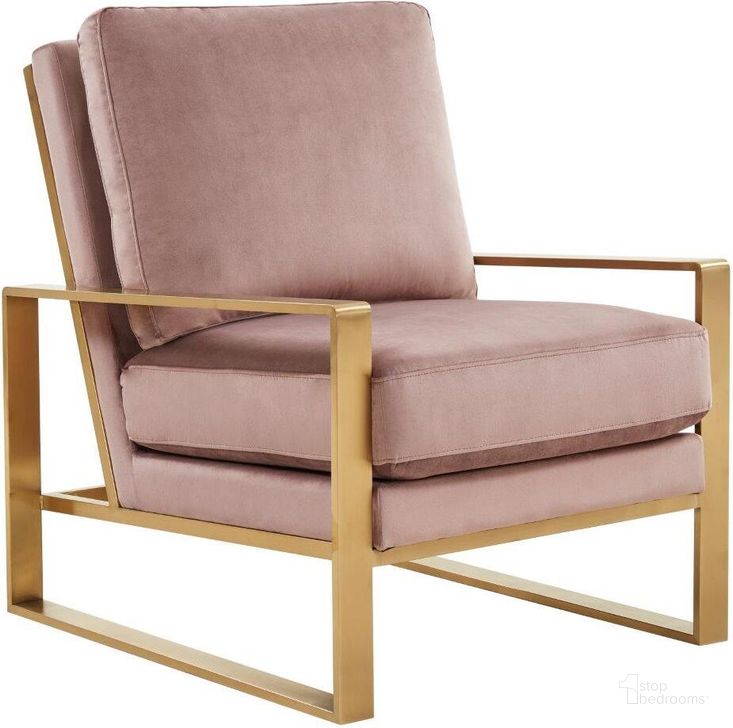 The appearance of Leisuremod Jefferson Velvet Design Accent Arm Chair With Gold Frame JA29PK designed by LeisureMod in the modern / contemporary interior design. This pink piece of furniture  was selected by 1StopBedrooms from Jefferson Collection to add a touch of cosiness and style into your home. Sku: JA29PK. Product Type: Accent Chair. Material: Velvet. Image1
