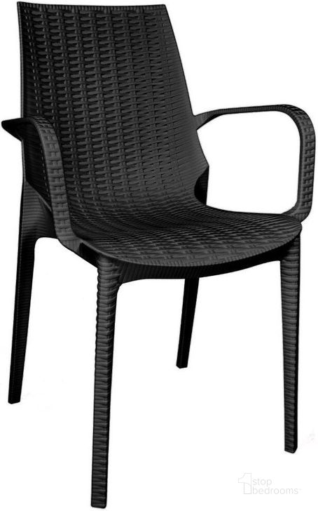 The appearance of LeisureMod Kent Outdoor Dining Arm Chair KCA21BL designed by LeisureMod in the modern / contemporary interior design. This black piece of furniture  was selected by 1StopBedrooms from Kent Collection to add a touch of cosiness and style into your home. Sku: KCA21BL. Product Type: Dining Chair. Material: Plastic. Image1