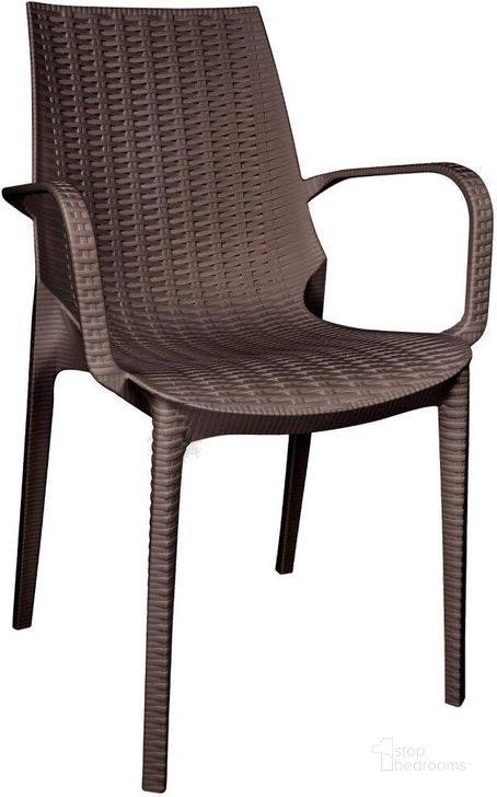 The appearance of LeisureMod Kent Outdoor Dining Arm Chair KCA21BR designed by LeisureMod in the modern / contemporary interior design. This brown piece of furniture  was selected by 1StopBedrooms from Kent Collection to add a touch of cosiness and style into your home. Sku: KCA21BR. Product Type: Dining Chair. Material: Plastic. Image1