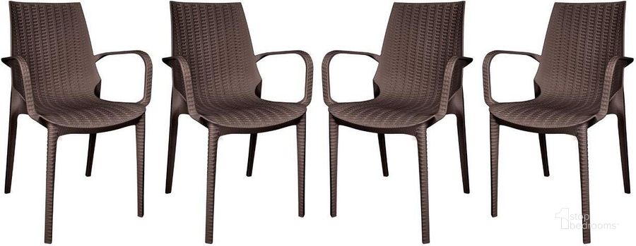 The appearance of LeisureMod Kent Outdoor Dining Arm Chair set of 4 KCA21BR4 designed by LeisureMod in the modern / contemporary interior design. This brown piece of furniture  was selected by 1StopBedrooms from Kent Collection to add a touch of cosiness and style into your home. Sku: KCA21BR4. Product Type: Dining Chair. Material: Plastic. Image1