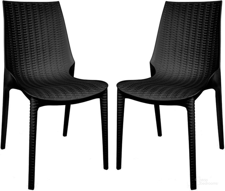 The appearance of LeisureMod Kent Outdoor Dining Chair Set of 2 KC19BL2 designed by LeisureMod in the modern / contemporary interior design. This black piece of furniture  was selected by 1StopBedrooms from Kent Collection to add a touch of cosiness and style into your home. Sku: KC19BL2. Product Type: Dining Chair. Material: Plastic. Image1