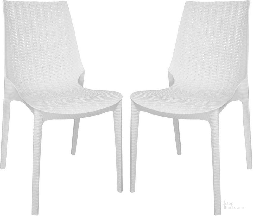 The appearance of LeisureMod Kent Outdoor White Dining Chair Set of 2 designed by LeisureMod in the modern / contemporary interior design. This white piece of furniture  was selected by 1StopBedrooms from Kent Collection to add a touch of cosiness and style into your home. Sku: KC19W2. Product Type: Dining Chair. Material: Plastic. Image1