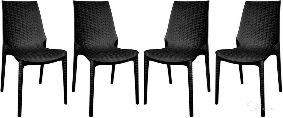 The appearance of LeisureMod Kent Outdoor Dining Chair Set of 4 KC19BL4 designed by LeisureMod in the modern / contemporary interior design. This black piece of furniture  was selected by 1StopBedrooms from Kent Collection to add a touch of cosiness and style into your home. Sku: KC19BL4. Product Type: Dining Chair. Material: Plastic. Image1