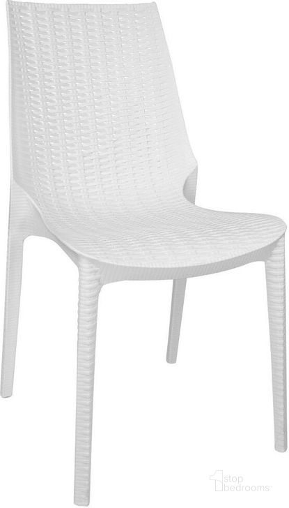 The appearance of LeisureMod Kent Outdoor Dining Chair designed by LeisureMod in the modern / contemporary interior design. This white piece of furniture  was selected by 1StopBedrooms from Kent Collection to add a touch of cosiness and style into your home. Sku: KC19W. Product Type: Dining Chair. Material: Plastic. Image1