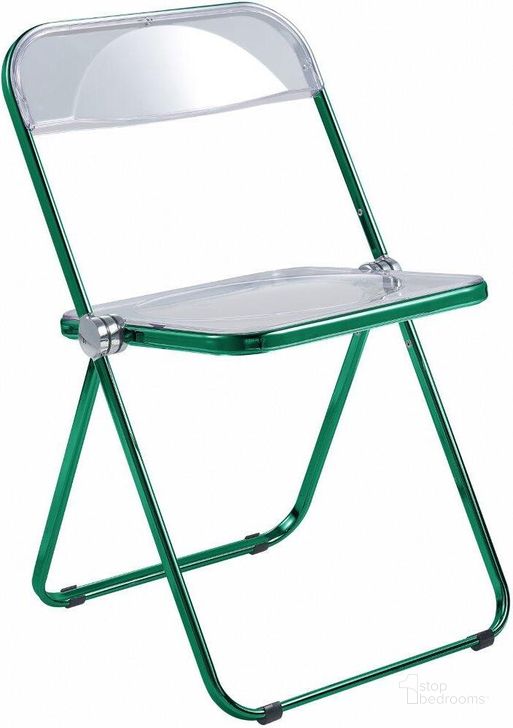 The appearance of Leisuremod Lawrence Acrylic Folding Chair With Green Metal Frame designed by LeisureMod in the modern / contemporary interior design. This green piece of furniture  was selected by 1StopBedrooms from Lawrence Collection to add a touch of cosiness and style into your home. Sku: LFCL19G. Product Type: Living Room Chair. Material: Acrylic. Image1