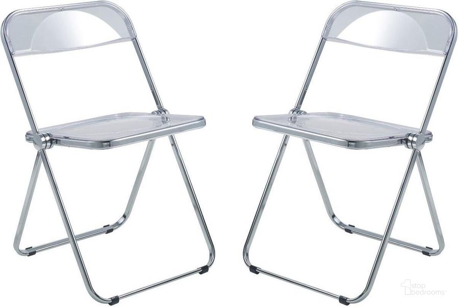 The appearance of Leisuremod Lawrence Acrylic Folding Chair With Metal Frame Set Of 2 LF19CL2 designed by LeisureMod in the modern / contemporary interior design. This clear piece of furniture  was selected by 1StopBedrooms from Lawrence Collection to add a touch of cosiness and style into your home. Sku: LF19CL2. Product Type: Living Room Chair. Material: Acrylic. Image1