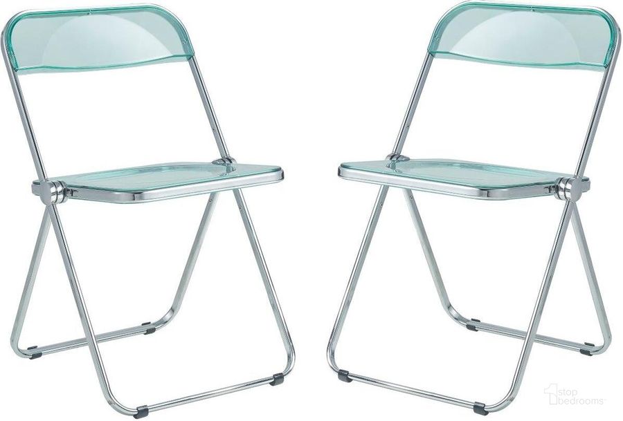 The appearance of Leisuremod Lawrence Acrylic Folding Chair With Metal Frame Set Of 2 LF19G2 designed by LeisureMod in the modern / contemporary interior design. This jade green piece of furniture  was selected by 1StopBedrooms from Lawrence Collection to add a touch of cosiness and style into your home. Sku: LF19G2. Product Type: Living Room Chair. Material: Acrylic. Image1
