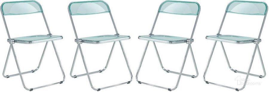 The appearance of Leisuremod Lawrence Acrylic Folding Chair With Metal Frame Set Of 4 LF19G4 designed by LeisureMod in the modern / contemporary interior design. This jade green piece of furniture  was selected by 1StopBedrooms from Lawrence Collection to add a touch of cosiness and style into your home. Sku: LF19G4. Product Type: Living Room Chair. Material: Acrylic. Image1