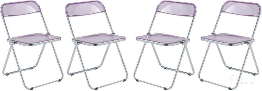 The appearance of Leisuremod Lawrence Acrylic Folding Chair With Metal Frame Set Of 4 LF19PU4 designed by LeisureMod in the modern / contemporary interior design. This magenta piece of furniture  was selected by 1StopBedrooms from Lawrence Collection to add a touch of cosiness and style into your home. Sku: LF19PU4. Product Type: Living Room Chair. Material: Acrylic. Image1